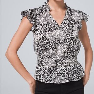 NWOT WHBM Flutter-Sleeve Tie-Neck Top, size Medium
